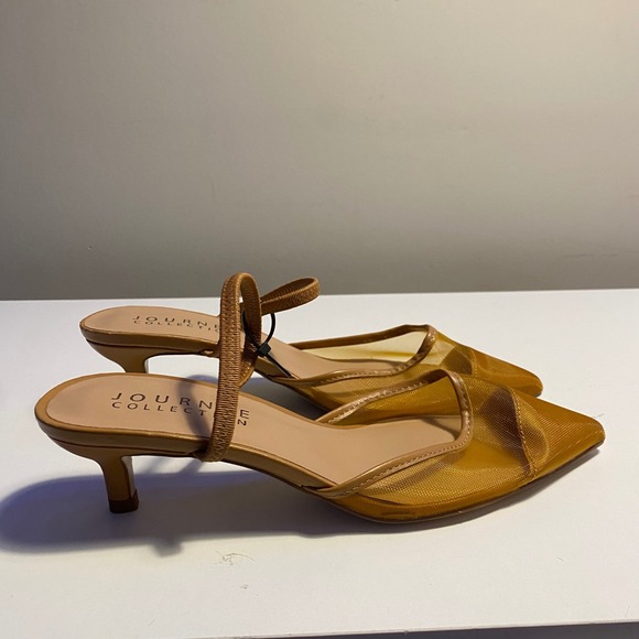 Journee Collection Shoes - Journee Collection Mesh Pumps Womens 7.5 Tan orange Pointed Toe Kitten Heel Shoe